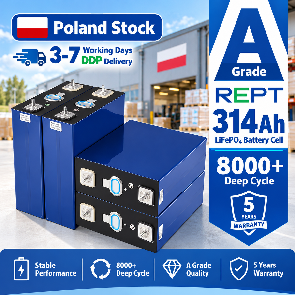 PL Stock DDP Lithium Lifepo4 REPT 3.2V 314Ah Prismatic Lifepo4 Battery Cell 3.2v Akku