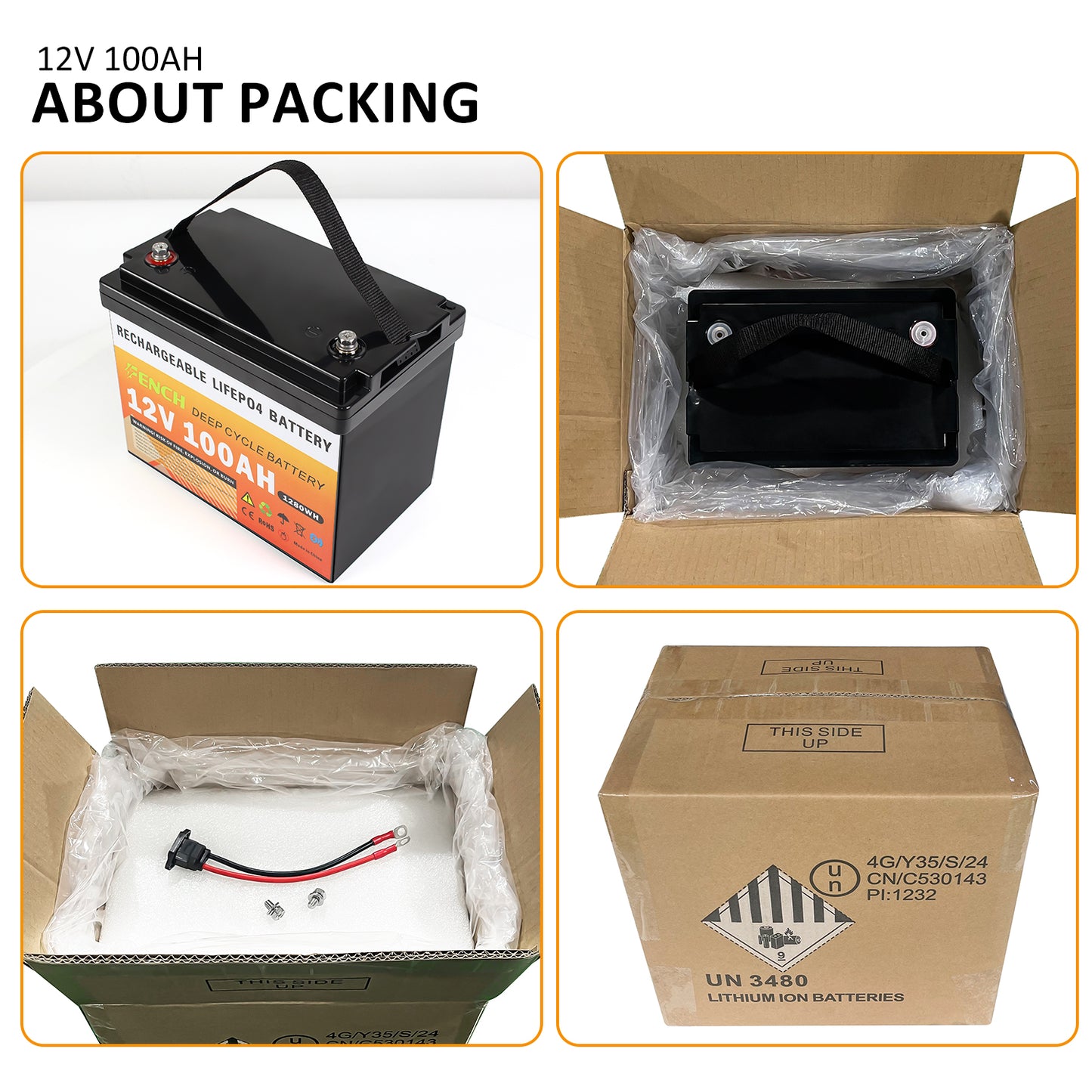 PL Stock Lifepo4 12V 100AH Rechargeable LiFePO4 Battery Built-in BMS