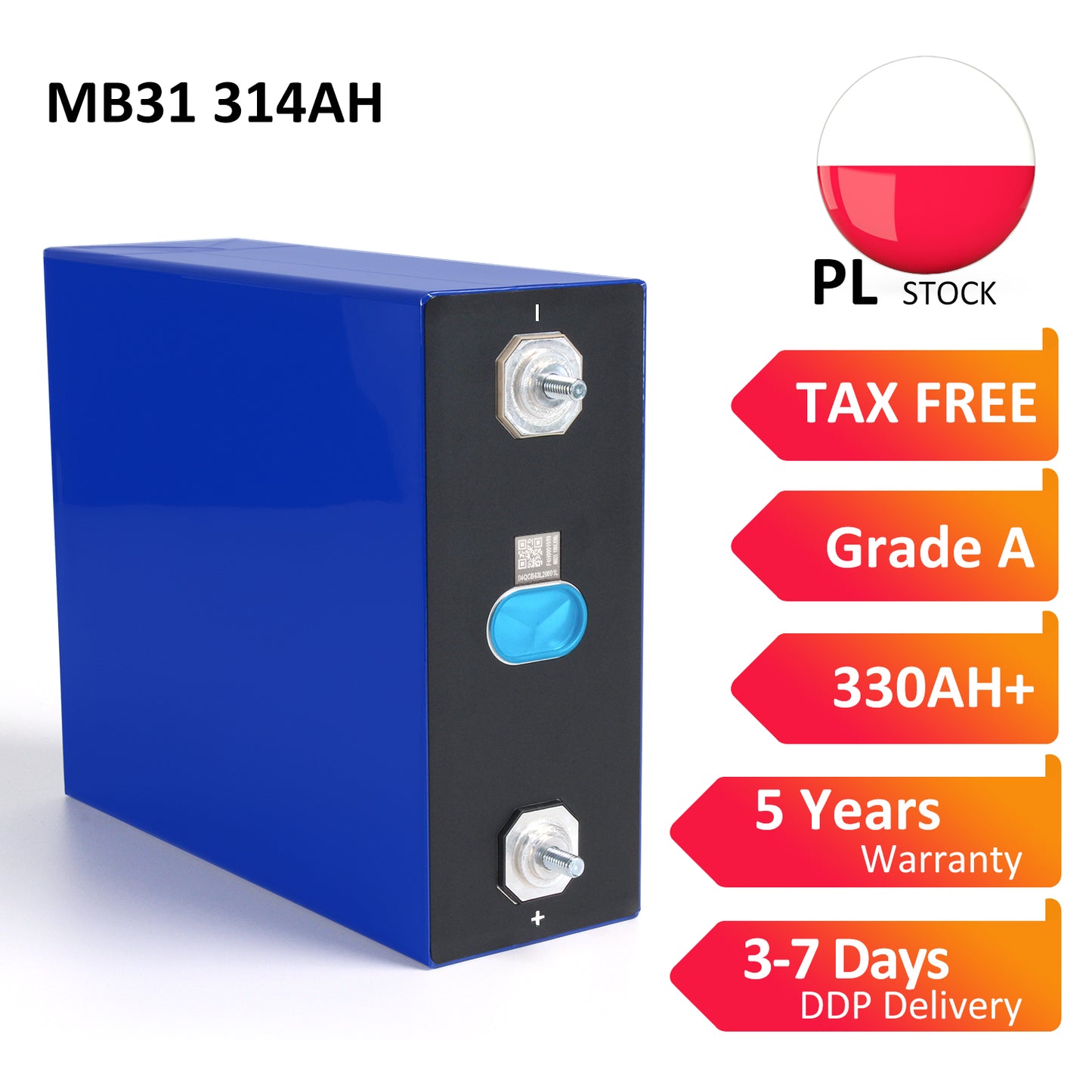 PL Stock 3.2V 314Ah LiFePO4 Battery Cells with M6 Terminal for Solar Energy Storage 8000 Cycles Original QR-Code Hot Selling